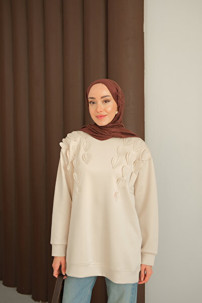 LOCCO Women's Heart Detailed Tunic Cream