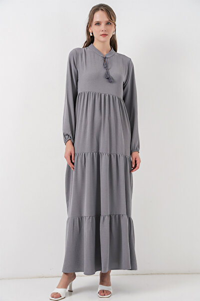 Bigdart T1627 Collar Lace-Up Dress - Gray