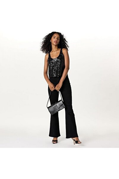 The Drop Risa sequin tank top for women, black, size S,
