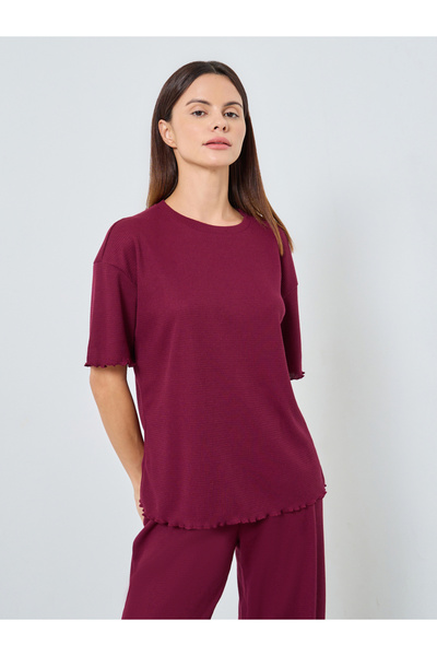 Styli Waffle Knit Lettuce Hem Drop Shoulder T-Shirt and Pyjama Set