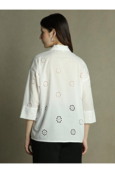 Dennis Lingo By Styli White Relaxed Fit Schiffli Casual Shirt