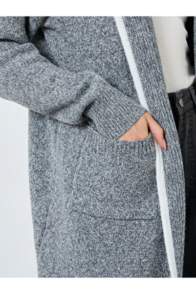 Styli Grey Hooded Front Open Midi Cardigan