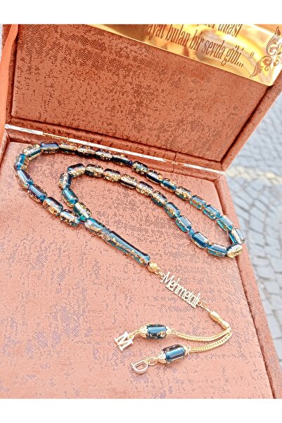 Damla ALTIN tozu yapılma ornınal kehribar tesbih isme özel isimli harfli yazılı kutusunda sertifika lı