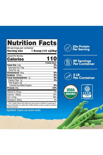 Nutricost Organic Pea Protein Isolate Powder (5 LBS) - Unflavored