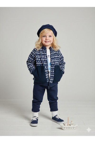 Necix's Baby Boy-Child Zippered Pocket Three-Piece Thick Cardigan T-Shirt Elastic Waist Three-Piece Thick Bottom Tracksuit Set