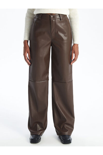 LC Waikiki Brown Skinny Fit Women's Leather Look Pants