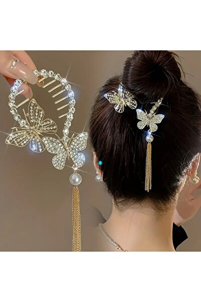 Shehlaa Shiny Stone Butterfly Model Bun Hairpin, Ponytail Hairpin, Stylish, Gift