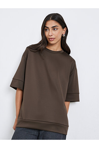 Styli Brown Oversized Round Neck T-Shirt
