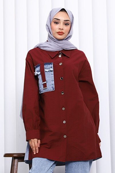 İmajButik Burgundy Denim Paneled Sets