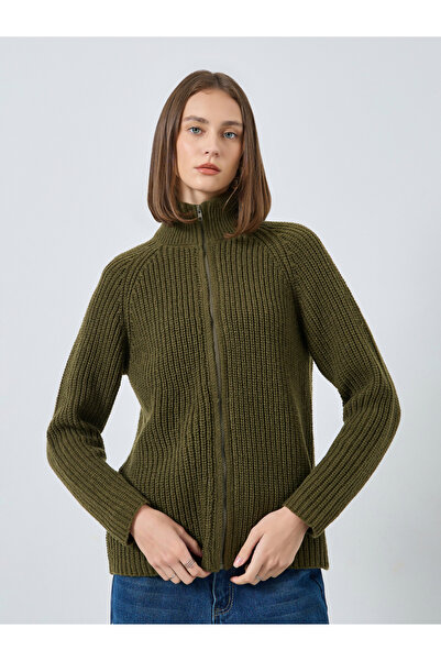 Styli Olive Regular Fit Zip Up Sweater