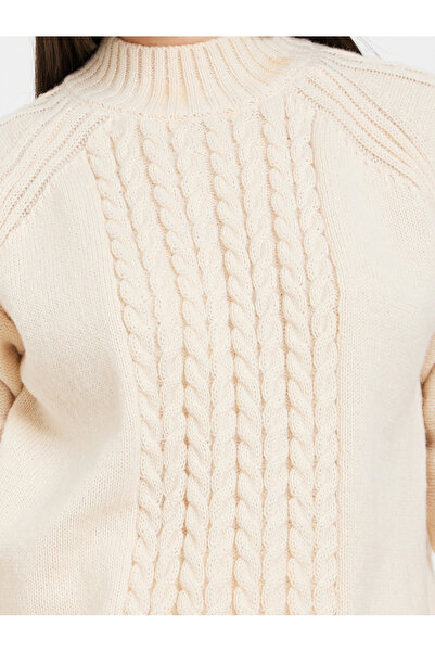 Styli Beige Regular Fit Cable Knit Sweater