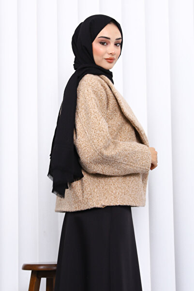 İmajButik Biscuit Wide Collar Short Cashmere Jacket