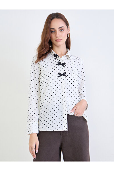 Styli Polka Dot Shirt with Bow Detail