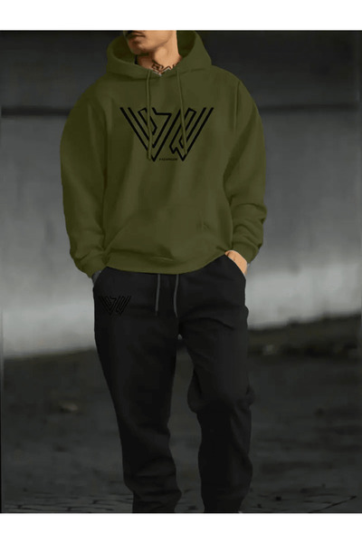 Flow touch Geometric Logo Printed Hoodie Tracksuit Set