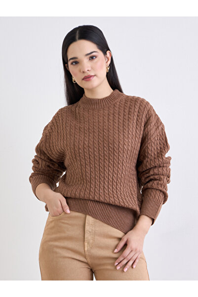 Styli Brown Cable Knit Sweater