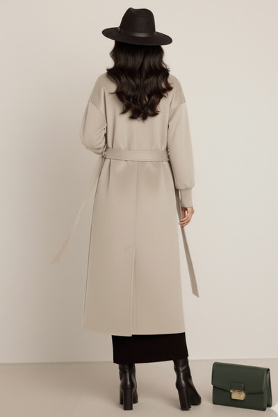 cemo Women's Black Cashmere Long Coat Maxi Length Overcoat Wide Collar Straight Cut Winter