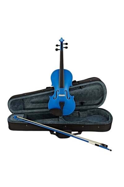 Depox Classical violin set and additional 1/8 bow, DEPOX, size 4/4, wood, blue, fabric case