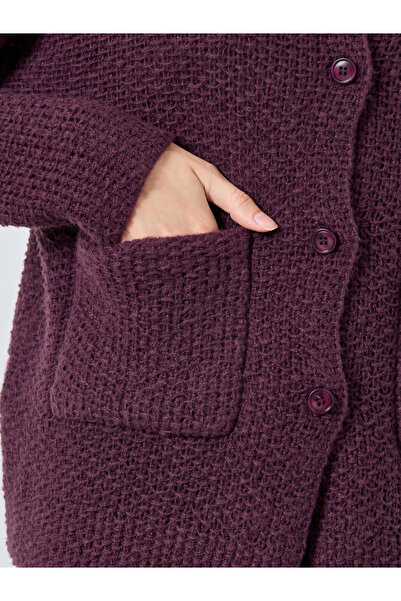 Styli Burgundy Regular Fit Chunky Knit Cardigan