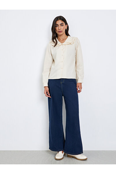 Styli Beige Ruffle Peter Pan Collar Shirt