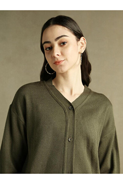Dennis Lingo By Styli Olive Short Length Knit Cardigan