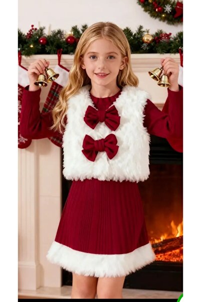 diğerr1 Christmas 2-Piece Girl's Dress and Vest Set
