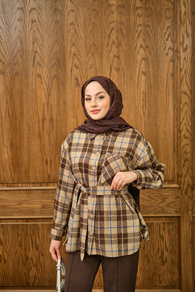 LOCCO Women's Plaid Pattern Shirt Brown