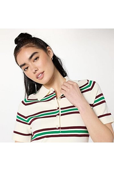 The Drop Women's short sleeve knitted dress, cream with stripes, size XL,