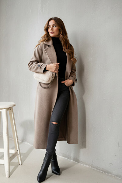 FERHEL Women's Adel Double-Breasted Collar Long Cashmere Coat