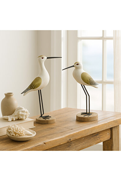 YINZUO Wooden Bird Figurines with Iron Legs – Decorative Coastal Tabletop Sculptures, Home Décor Ornament