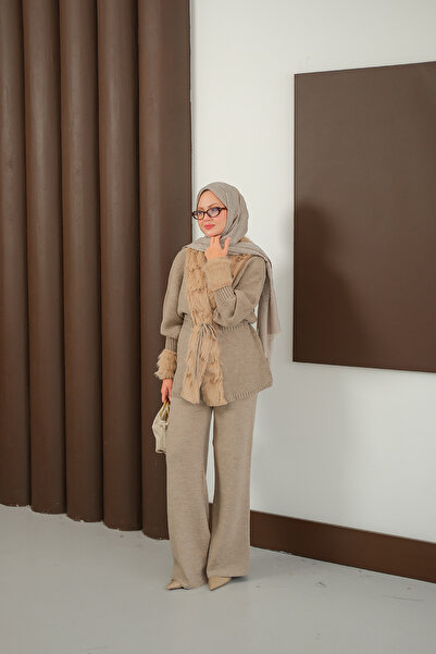 LOCCO Women's Plush Detail Knitwear Set Mink