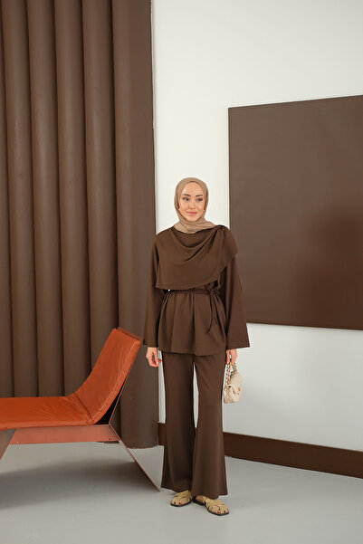 LOCCO Women's Shawl Detail Set Brown