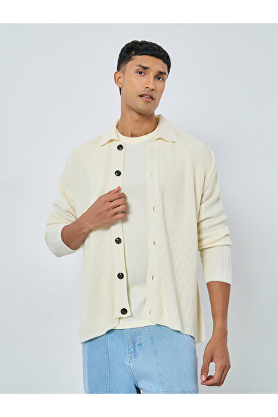 Styli Off White Ribbed Cardigan