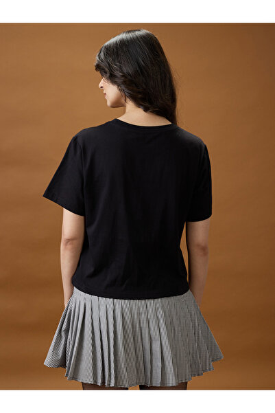 Globus By Styli Black Graphic Print Cotton Oversized T-Shirt