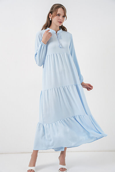 Bigdart T1627 Collar Lace-Up Dress - B.Blue