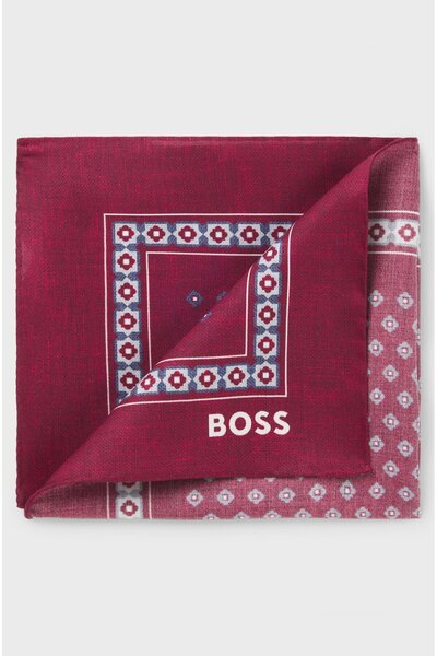 BOSS Erkek Yumuşak İpek Kumaş Desenli Cep İçin Uygun Yazılı Kırmızı Mendil 50551097-602