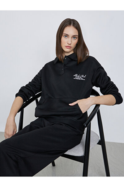 Styli Oversized Polo Sweatshirt with Embroidery Detail