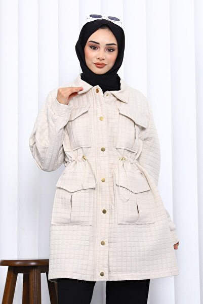 İmajButik Stone Waist Drawstring Quilted Coat