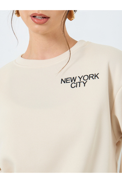 Styli Beige Relaxed Fit Crew Neck Sweatshirt