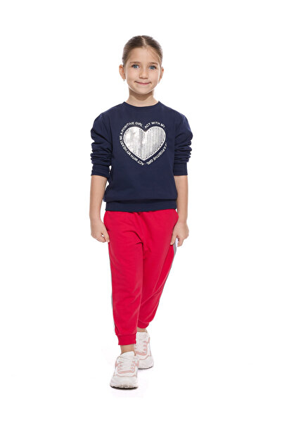 Victor and Jane By Styli Girls Navy Blue Sequined Heart Sweatshirt