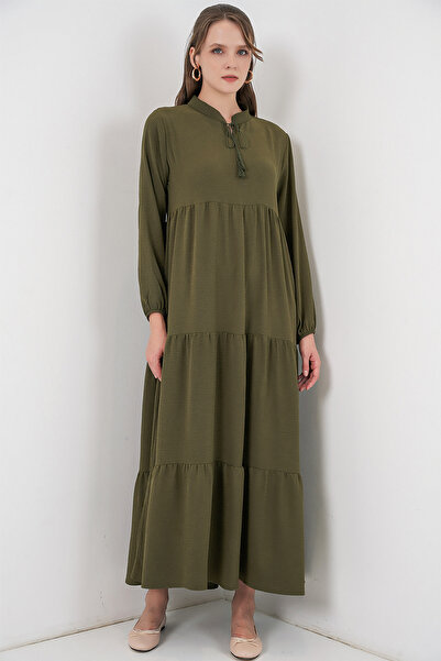 Bigdart T1627 Collar Lace-Up Dress - D.Khaki