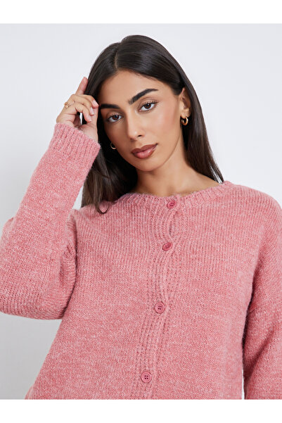 Styli Pink Knit Cardigan with Front Button