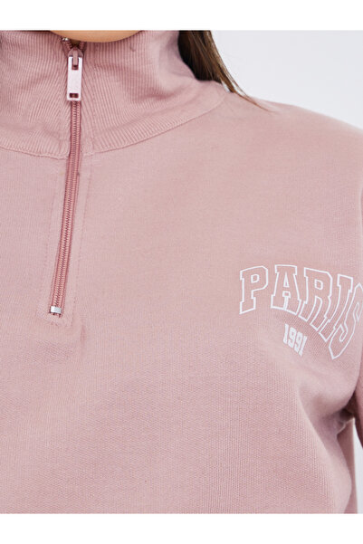 Styli Pink Paris Print Longline Sweatshirt