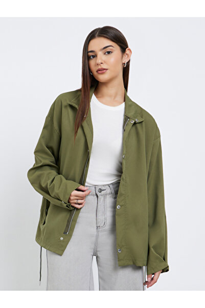 Styli Olive Regular Fit Longline Utility Jacket
