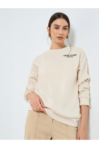 Styli Beige Relaxed Fit Crew Neck Sweatshirt