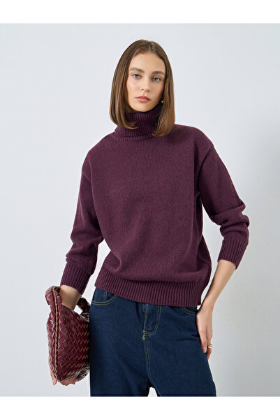 Styli Burgundy Oversized Turtle Neck Sweater