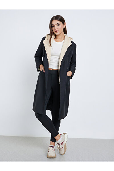 Styli Black Knee-Length Double Breasted Coat