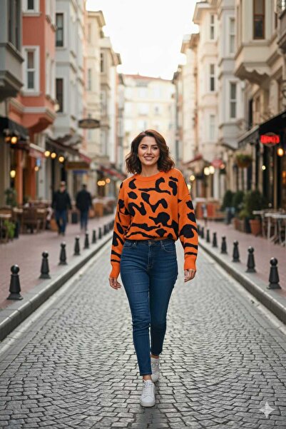 Cockatoo Women's Black and White Patterned Crew Neck Long Sleeve Soft Texture...