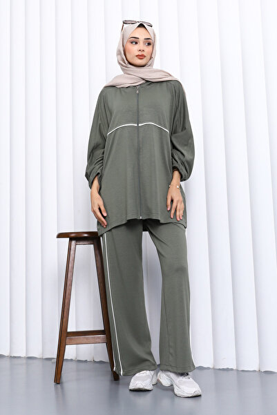 İmajButik Khaki Zippered Sweat Pants Modal Set