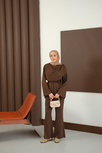 LOCCO Women's Shawl Detail Set Brown