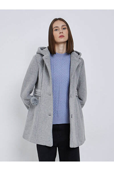 Styli Grey Longline Wool Like Coat with Faux Fur Hood